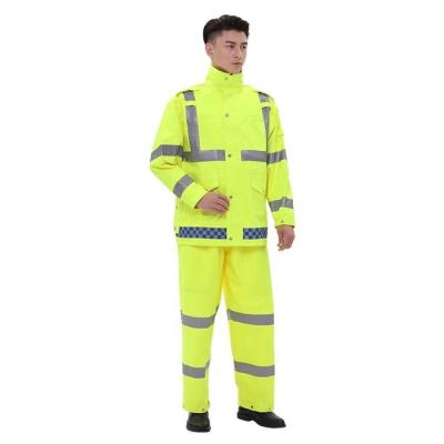 China Tianwang Traffic 100% Waterproof High Quality Safety Rain Suit Reflective Jacket With Pockets Tear To Stop Reinforced Polyester Work Suit With PU for sale