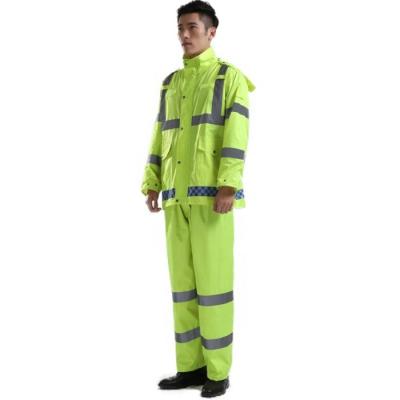 China 100% Waterproof High Quality Safety Rain Suit Traffic Reflective Jacket With Pockets High Insurance Tear Stop Commercial Oxford Fabric With PVC for sale