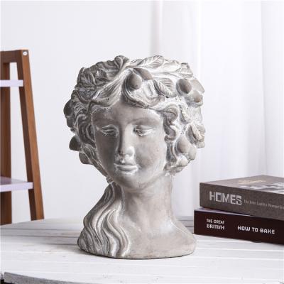 China Wholesale Home Decor Novelty Greek Goddess Ornament Home Decor Cement Head Flower Pots And Planters for sale