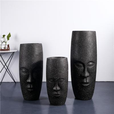 China Novelty Design Plant Pots Large Sizes Fiberglass Floor Flower Outdoor Face Unique Large Pot Unique Black Optional for sale