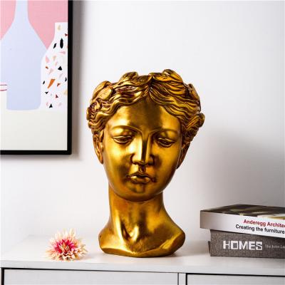 China Factory Wholesale Popular Nordic Pot Human Face Gold Cement Decoration Accessories Home Novelty Design Modern Luxury Home Decor for sale