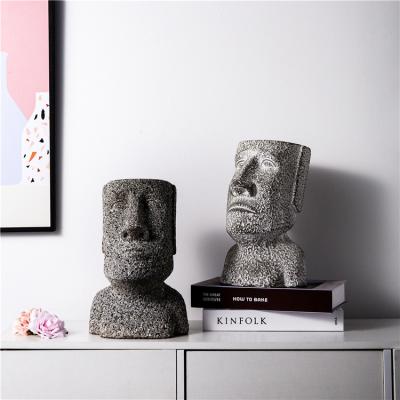 China European Retro Home Hotel Wholesale Novelty Style Cement Head Face Flower Vase Decorations For Home Decor for sale