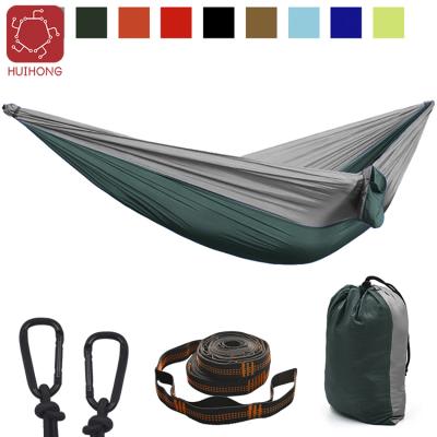 China Durable Huihong OEM Hammocks 300*200cm Parachute Fabric Double Swings Nylon Outdoor Folding Hammock Hammock For Hiking Camping for sale