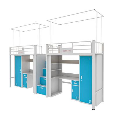 China Modern Economic School Supplies Student Dormitory Bed School Furniture Metal Bunk Bed With Wardrobe Storage Space for sale