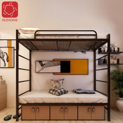 China ODM Contemporary Metal Dormitory Double Room Steel Huihong Platform Bed Steel Bunk Bed With Storage Cabinets for sale