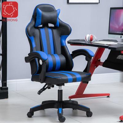 China (Size) 2021 Huihong Adjustable Ergonomic Big Large Blue Massage Gaming Chair Cheap With Footrest Rest Head Speaker for sale