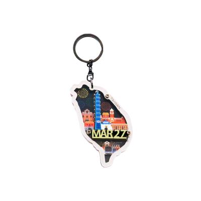 China Wooden+key Chain Custom Travel Tourist Spot Souvenir Acrylic Date Key Chain for sale