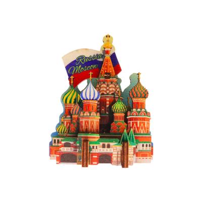 China Shape New Listing Fridge Magnet Moscow Russia Fridge Magnet Wooden Assembled City Souvenir for sale