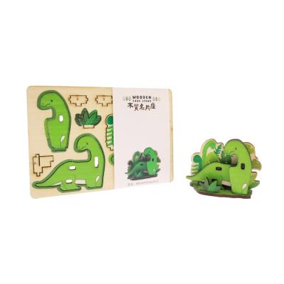 China Dinosaur Wooden Promotional Brontosaurus Card Holder Assembled Souvenir for sale