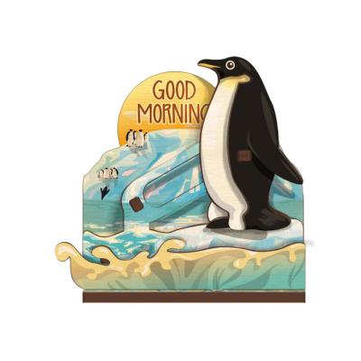 China Shape Ocean Penguin Wooden Assembled Movable Fridge Magnet For Souvenir for sale