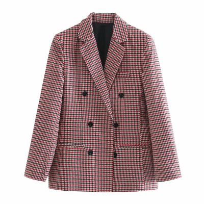 China Autumn European QUICK-DRY and the new American double-breasted suit women's plaid coat for sale