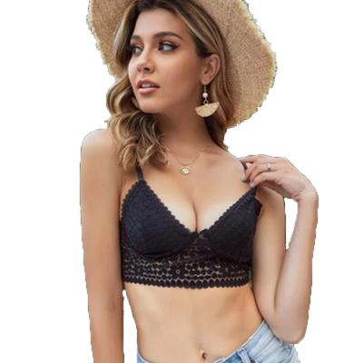 China 2021 Girls Bralette V-Neck Halter Cutwork Lace Lingerie Breathable Sexy Black Floral Fashionable Embroidery Designs Tight Sexy Bra for sale