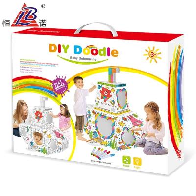 China Kid's Educational DIY Painting Set Color Doodle Toys Cubby Paper House Kids For Sale Doodle DIY Paper House Models With Pen for sale