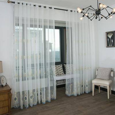 China European Style Embroidery Yarn Lily Curtain Yarn Insulated White Living Room Bedroom for sale