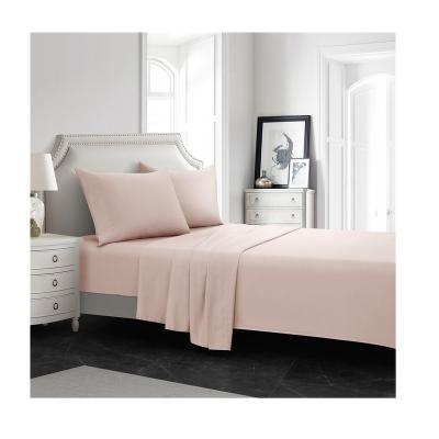 China Modern Cheap Price High Quality 100% Polyester Pink Plain Dyed Sanding Four-Piece Bedding Set for sale