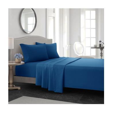 China Modern Wholesale Cheap 100% Polyester Navy Blue Plain Dyed Sanding Four-Piece Bedding Set for sale