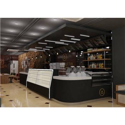 China Cafe Interior Design Customized Modern Black Coffee Bar Counter Deli High End Fixture For Sale for sale