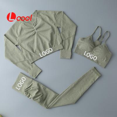 China Lcool Breathable Wholesale Womens Leggings Set Womens 3 Piece Workout Sets Active Wear Yoga Set Workout Clothing for sale