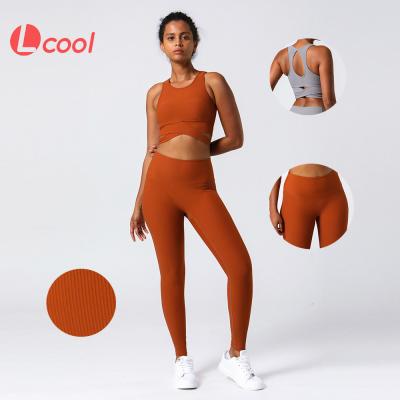 China New Arrived Breathable Lcool Wear Sports Active Bra And Gym Pants Private Label Fitness Yoga Set Ribbed Yoga Set for sale