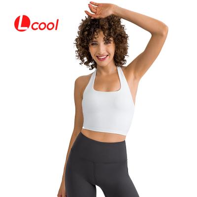 China Lcool Women's Breathable Sports Bra Plus Size Backless Crop Top Wrinkle Fitness Running Removable Shockproof Yoga Bra Cups Yoga Sports Bra for sale