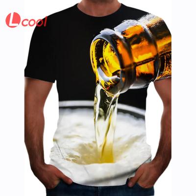 China Custom Anti-Wrinkle Lcool Printed T-Shirts Plus Size 3D Beer Eagle Print Basic Short Sleeve Party Tee T-shirt for sale