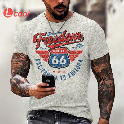 China Anti-Wrinkle Lcool Manufacturer Custom Wholesale 3d Digital Sublimation Printing Us Route 66 T Shirt for sale