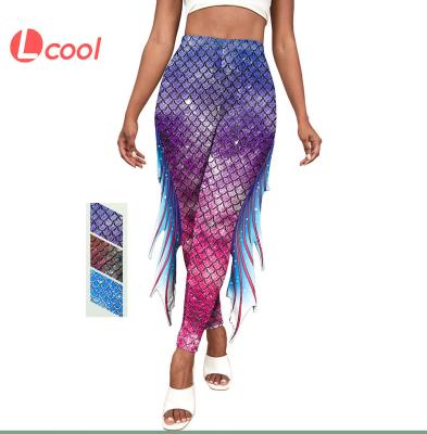 China New Lcool Breathable Colorful Shiny 3d Mermaid Leggings Fish Scales Printed Women Workout Girls Leggings for sale