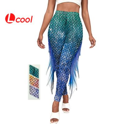 China Lcool Hot Sale 3D Print Women Fitness Yoga Leggings Breathable Fish Printed Lift Up Elastic Workout Booty Pants Crack! crack! for sale