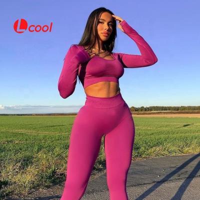 China Lcool Women Waist Fitness Breathable Custom Seamless Winter Yoga Wear High Waist Long Sleeve Gym Pants Crac! crack! the butt gaiters yoga set for sale