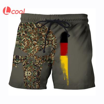 China Anti-Wrinkle Lcool Customized Print Swim Men Shorts Beach Quick Dry Breathable Panel Shorts Camouflage Skull Shorts Friend Flag Fire Pattern for sale