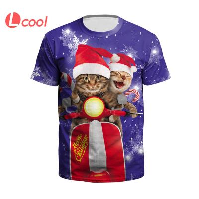 China Anti-Wrinkle Lcool Fashion To Men's T-shirt 3D Animal Cat Printing T-shirt Mens Round Neck T-shirt Christmas Tees for sale