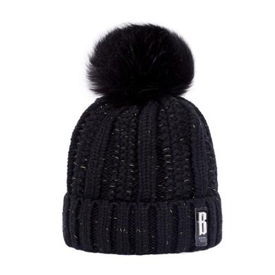 China 2022 JOINT Winter Thick Velvet Hat Warm Knitting Women Love Beanies Knitted Hat With Pom Poms for sale