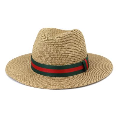 China Luxury Summer Panama Sun Fedora Beach Straw Hat Outdoor Men Women Ribbon Dobby Travel Hat for sale