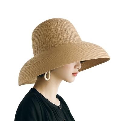 China Character Summer Plain Paper Panama Beach Sun Hats Women Ladies Wide Brim Bucket Straw Hat for sale