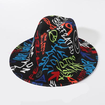 China Barred 2022 Wholesale Felt Hats Panama Fedora Hats For Women Men Wool Brim Fedora Hats Tie Dye Wide for sale