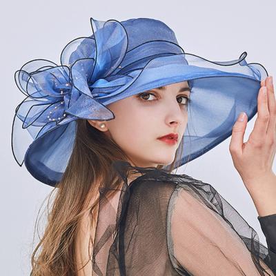 China Wide Church Kentucky Derby Hat Floral Tea Flower Bridal Organza Brim Picture Style Elegant Western Hat Party Wedding Hats for sale