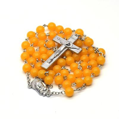 China 2022 Beeswax Religious Handmade Crucifix Virgin Mary Jewelry Prayer Rosary Beads Pendant Necklace for sale