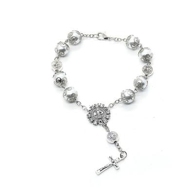 China 2022 Religious Hot Selling Silver Color Bead Rosary Beads Crucifix Charm Prayer Rosary Pendant Bracelets for sale