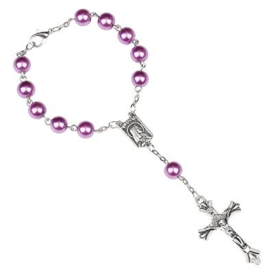 China 2022 Hot Selling Komi Catholic Religious Jewelry Purple Glass Bead Beads Rosary Cross Bracelet for sale