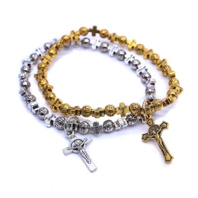 China 2022 Wholesale Religious Handmade Rosary Beads Fashion Bracelet Metal Jewelry Gift Cross Pendant Bracelets for sale