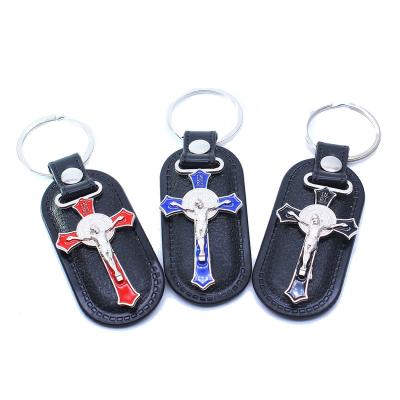 China Hanging Keys Wholesale Leather Religious Cross Jewelry Key Chain Hanging Key Chain Available Catholic Orthodox for sale