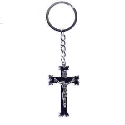 China New Komi Metal 2022 Black Plated Alloy Cross Key Chain Catholic Religious Orthodox Crucifix Cross Jewelry for sale