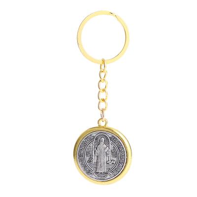 China 2022 Hot Selling Benedict Medal Pendant Key Chain Jesus Religious Trinket Alloy Saint Metal Key Chain for sale