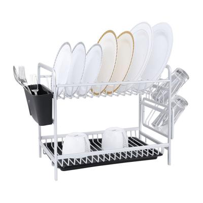 China High Quality Popular Free Standing Anti Rust Workable 2 Layer Dish Drain Rack With Drain Panel Dish Covers BasketRack for sale