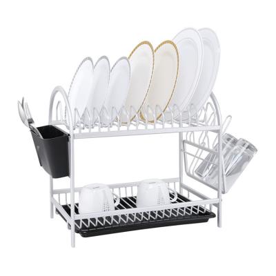 China Evaporative Double Layer Dish Rack Sustainable Removable Expandable Sink With Drainer Cup Utensil And Cutlery Organizer Holder for sale