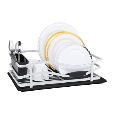 China Sustainable New Design Single Non Toxic Sturdy Rack Dish With Cutlery Basket For Dish And Utensils Storage Dish Rack for sale