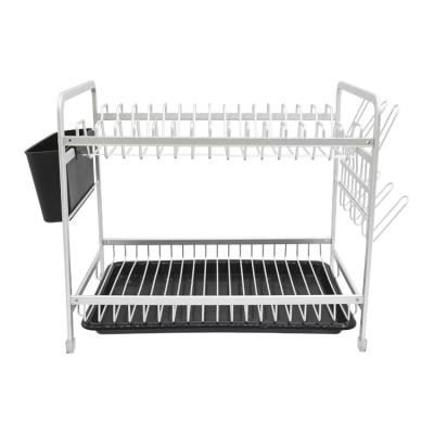 China Economical Easy Cleaning Standing Type Viable - 2 Tier Dish Rack Organizer With Drainboard And Cutlery Cup Utensil Organizer Holder for sale