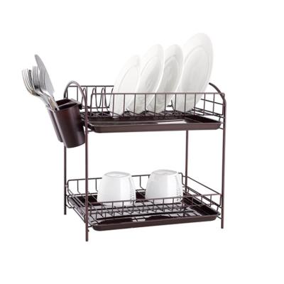 China High Quality Durable Kitchen 2-Tier Large Capacity Mounted Dish Rack With Cutlery Basket For Sink Dish Rack for sale