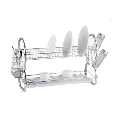 China Durable Foldable Anti Rust 2 Tier Stainless Steel Non-Skid Dish Drying Rack Kitchen Dish Rack For Dish And Utensils Storage Dish Rack for sale