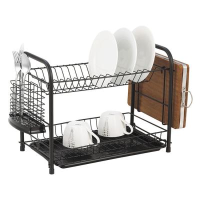 China New Popular Sturdy Workable Rust Proof Household Kitchen Storage 2 Layer Dish Dish Drain Electroplating Rack for sale